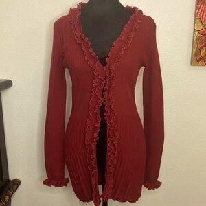 OneA deep red ruffle sweater